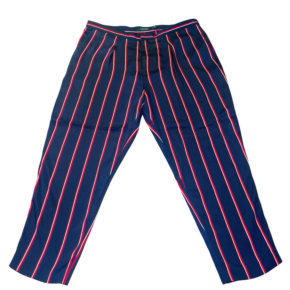 Ralph Lauren‎ Satin Pants Navy Red Striped Pleated Nautical Preppy Americana 14